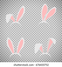 Easter bunny ears mask vector illustration. Ostern rabbit ear spring hat set isolated on transparent background