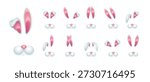 Easter bunny ears and nose set. Pink white rabbit ear headbands with matching noses in multiple variations. Cute festive elements for Easter themes, decorations. Realistic pastel vector illustration.