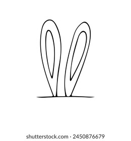 Easter bunny ears on line. Black line doodle rabbit ears for Easter design. Hand drawn clip art illustration in doodle style for poster, banner, print, greeting card. Isolated on white background.