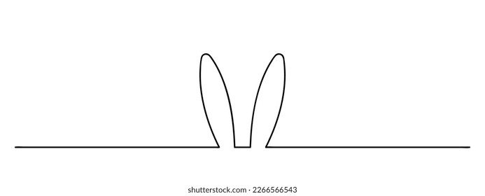 orejas del conejo de pascua de una línea, lino de conejo, ilustración vectorial de línea negra, elemento de diseño horizontal