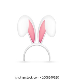 Easter Bunny Ears. Pink and White Mask with Rabbit Ear. Spring Seasonal Cute Hat. April, March Holidays.