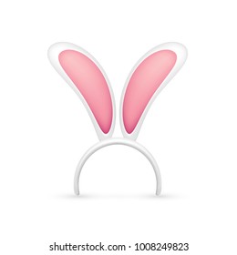 Easter Bunny Ears. Pink and White Mask with Rabbit Ear. Spring Seasonal Cute Hat. April, March Holidays.