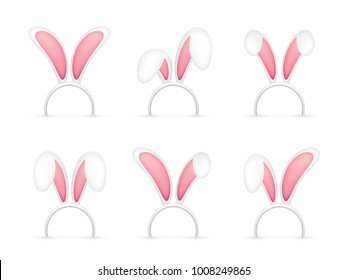 Easter Bunny Ears. Pink and White Mask with Rabbit Ear. Spring Seasonal Cute Hat. April, March Holidays.