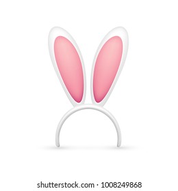 Easter Bunny Ears. Pink and White Mask with Rabbit Ear. Spring Seasonal Cute Hat. April, March Holidays.