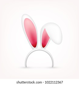 Easter Bunny Ears. Pink and White Mask with Rabbit Ear. Spring Seasonal Cute Hat. April, March Holidays.