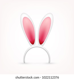 Easter Bunny Ears. Pink and White Mask with Rabbit Ear. Spring Seasonal Cute Hat. April, March Holidays.
