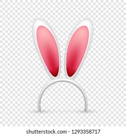 Easter bunny ears. Pink and white mask with rabbit ear. Spring seasonal cute hat. April, March holidays.