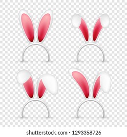 Easter bunny ears. Pink and white mask with rabbit ear. Spring seasonal cute hat. April, March holidays.