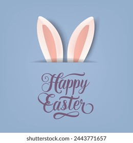 Easter Bunny Ears With Easter Postcard And Text With Gradient Mesh, Vector Illustration