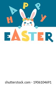 Easter Bunny ears. Easter poster and banner template with easter bunny. Greetings and presents for Easter Day in flat lay styling. Promotion and shopping template.