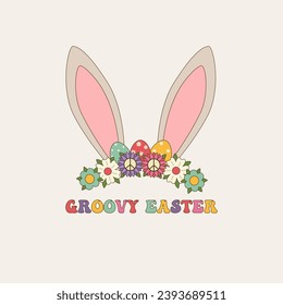 "Easter bunny ears in a trendy groovy 70s style. Vector illustration