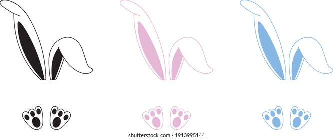 Easter Bunny Ears Vector Illustration. Bunny ears and feet isolated on white background 