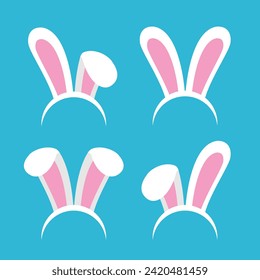 Easter bunny ears vector illustration isolated on isolated background. Rabbit ear headband. Cute cartoon design elements for holidays, seasonal, spring decoration.