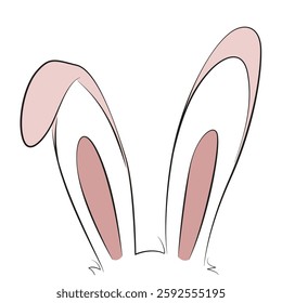 Easter bunny ears vector illustration on a white background. Easter symbol for banner, poster, greeting card. Easter design with bunny ears, in pastel pink colors. Modern minimal line style.