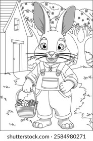 Easter Bunny With Egg Basket Coloring Page For Adult Vector