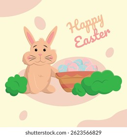 Easter bunny with egg basket. Vector illustration