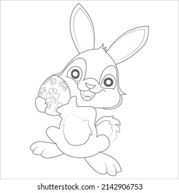 Easter Bunny with Easter egg. Black and white vector illustration for coloring book