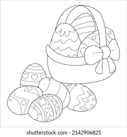 Easter Bunny with Easter egg. Black and white vector illustration for coloring book