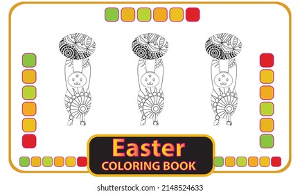 Easter Bunny with Easter egg. Black and white vector illustration for coloring book