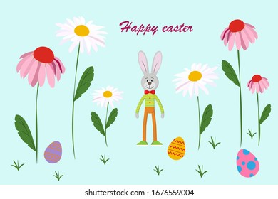 Conejo de Pascua.Huevo de Pascua. Tarjeta de Pascua.
