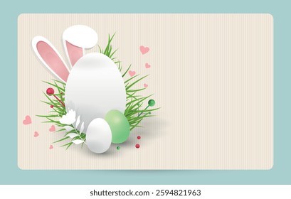 Easter Bunny Egg Card. Festive Spring Greeting with Copy Space. Postcard, frame, banner.