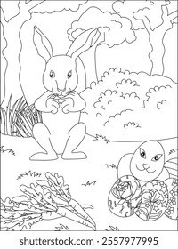 Easter Bunny Egg Carrot Coloring Page Vector