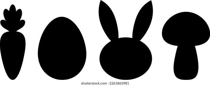 Easter Bunny egg carrot mushroom silhouettes vector illustration