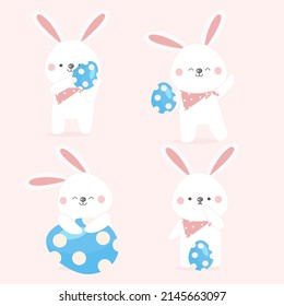 Conejo de Pascua con personaje de dibujos animados de huevo lindo conejo bebé.