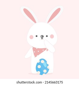 Easter bunny with egg cartoon character cute baby rabbit.