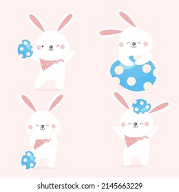 Conejo de Pascua con personaje de dibujos animados de huevo lindo conejo bebé.