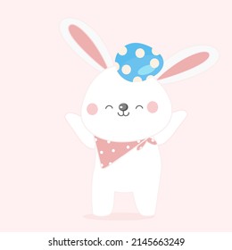 Easter bunny with egg cartoon character cute baby rabbit.