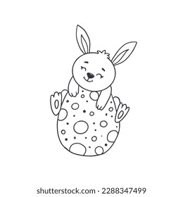 Easter bunny with egg. Cartoon rabbit. Doodle style. Vector illustration