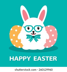 Easter bunny with easter egg. Cartoon vector illustration.