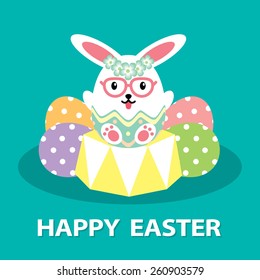 Easter bunny with easter egg. Cartoon vector illustration.