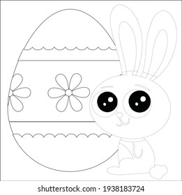 Easter Bunny with Easter egg. Easter Coloring Pages Printable and worksheet. Easter Activities for Kids. Black and white vector illustration for coloring book. Rabbit Coloring Page for Children!