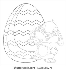 Easter Bunny with Easter egg. Easter Coloring Pages Printable and worksheet. Easter Activities for Kids. Black and white vector illustration for coloring book. Rabbit Coloring Page for Children!