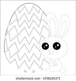Conejo de Pascua con huevo de Pascua. Páginas de coloreado de Pascua Imprimibles y hoja de cálculo. Actividades de Pascua para niños. Ilustración vectorial en blanco y negro para el libro de colorear. Página de Colorización de Conejo para Niños!