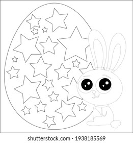 Easter Bunny with Easter egg. Easter Coloring Pages Printable and worksheet. Easter Activities for Kids. Black and white vector illustration for coloring book. Rabbit Coloring Page for Children!