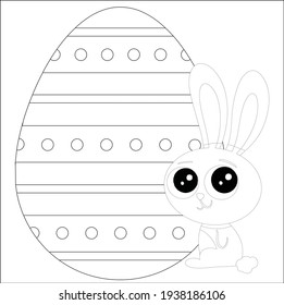 Easter Bunny with Easter egg. Easter Coloring Pages Printable and worksheet. Easter Activities for Kids. Black and white vector illustration for coloring book. Rabbit Coloring Page for Children!