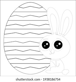 Easter Bunny with Easter egg. Easter Coloring Pages Printable and worksheet. Easter Activities for Kids. Black and white vector illustration for coloring book. Rabbit Coloring Page for Children!