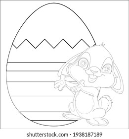 Easter Bunny with Easter egg. Easter Coloring Pages Printable and worksheet. Easter Activities for Kids. Black and white vector illustration for coloring book. Rabbit Coloring Page for Children!