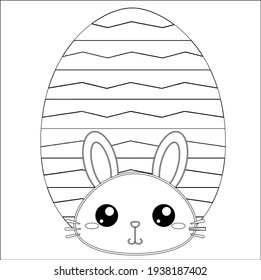 Easter Bunny with Easter egg. Easter Coloring Pages Printable and worksheet. Easter Activities for Kids. Black and white vector illustration for coloring book. Rabbit Coloring Page for Children!
