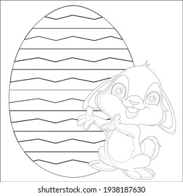 Easter Bunny with Easter egg. Easter Coloring Pages Printable and worksheet. Easter Activities for Kids. Black and white vector illustration for coloring book. Rabbit Coloring Page for Children!