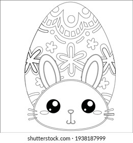 Easter Bunny with Easter egg. Easter Coloring Pages Printable and worksheet. Easter Activities for Kids. Black and white vector illustration for coloring book. Rabbit Coloring Page for Children!