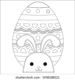 Easter Bunny with Easter egg. Easter Coloring Pages Printable and worksheet. Easter Activities for Kids. Black and white vector illustration for coloring book. Rabbit Coloring Page for Children!