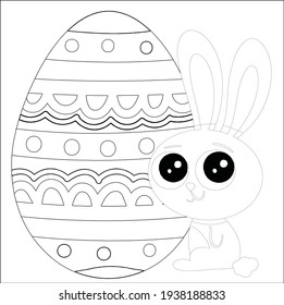 Easter Bunny with Easter egg. Easter Coloring Pages Printable and worksheet. Easter Activities for Kids. Black and white vector illustration for coloring book. Rabbit Coloring Page for Children!