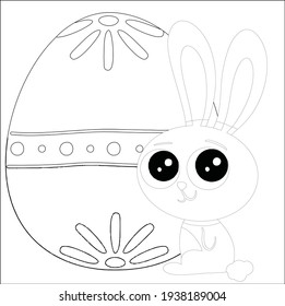 Easter Bunny with Easter egg. Easter Coloring Pages Printable and worksheet. Easter Activities for Kids. Black and white vector illustration for coloring book. Rabbit Coloring Page for Children!