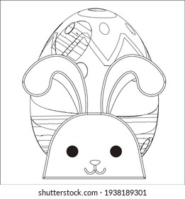 Easter Bunny with Easter egg. Easter Coloring Pages Printable and worksheet. Easter Activities for Kids. Black and white vector illustration for coloring book. Rabbit Coloring Page for Children!