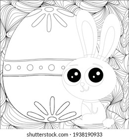 Easter Bunny with Easter egg. Easter Coloring Pages Printable and worksheet. Easter Activities for Kids. Black and white vector illustration for coloring book. Rabbit, Bunnies Coloring Page for Kids!