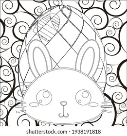 Conejo de Pascua con huevo de Pascua. Páginas de coloreado de Pascua Imprimibles y hoja de cálculo. Actividades de Pascua para niños. Ilustración vectorial en blanco y negro para el libro de colorear. Conejo, conejillos coloreando página para niños!